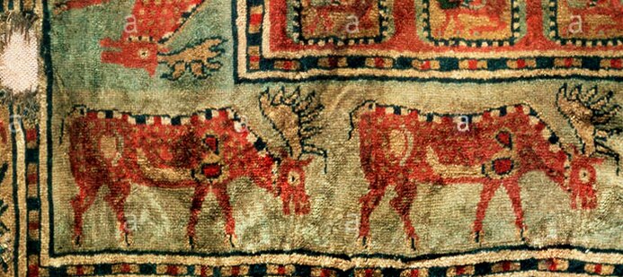 Deer frieze on the original Pazyryk pile: disks on the flanks