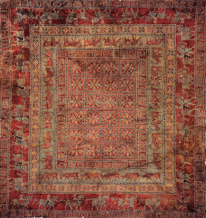 Digitally reconstructed view of the Pazyryk carpet, all five friezes readable