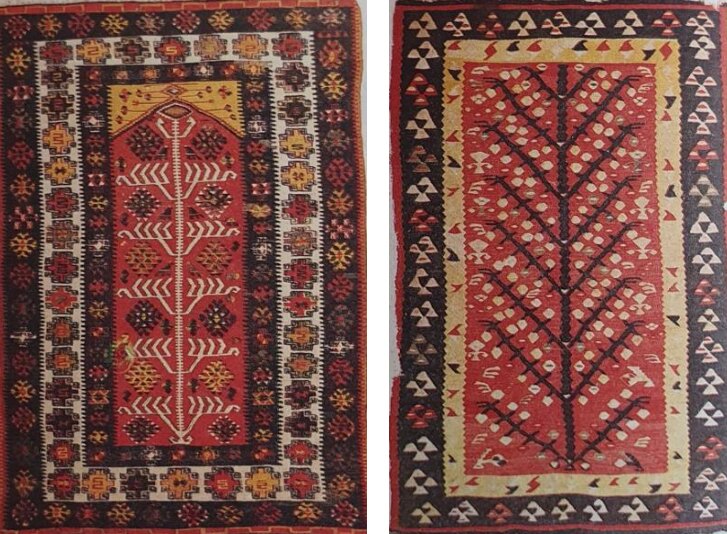 Two Anatolian kilims with the tree of life in the prayer niche
