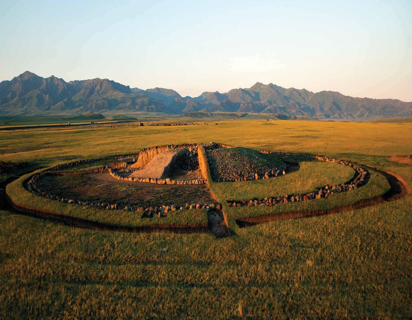 Stone-ringed kurgan on the Altai steppe