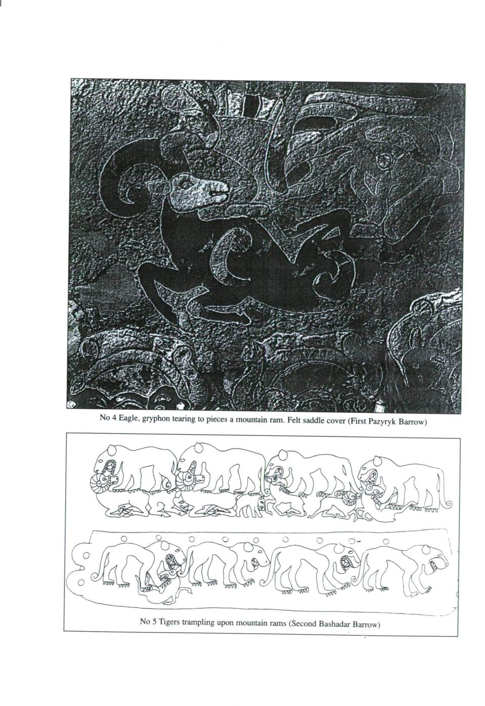 Felt saddle griffin tearing a ram, and Bashadar tigers on rams